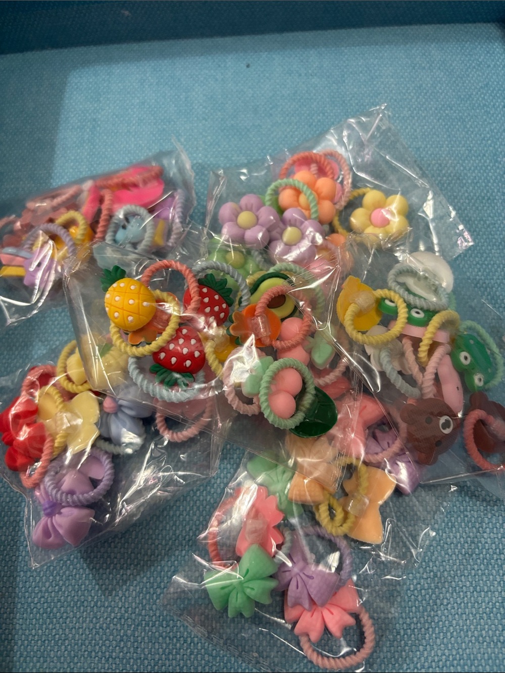 Kids Multi-Color Elastic Hair Tie Set with Fruit & Flower Charms $7/1 pack